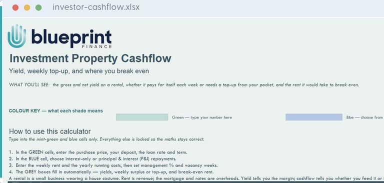 Investor Cashflow calculator spreadsheet