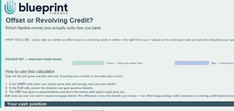 Offset or Revolving Credit calculator spreadsheet