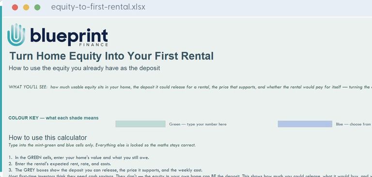 Equity to Your First Rental calculator spreadsheet