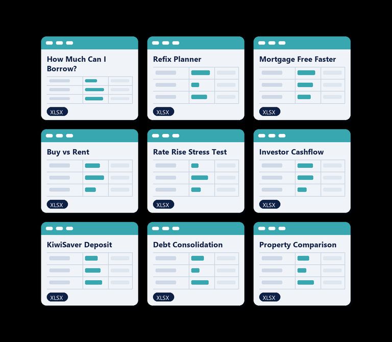 Nine downloadable calculator spreadsheets, from How Much Can I Borrow to Property Comparison