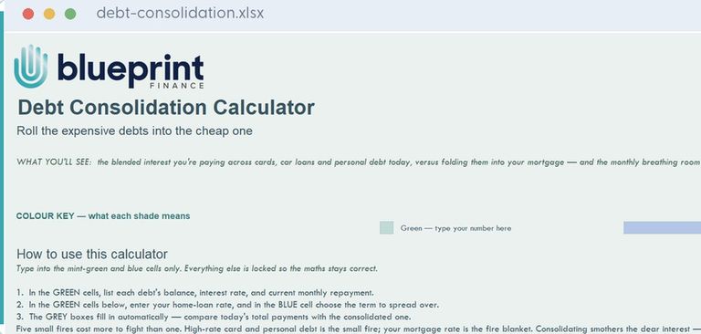 Debt Consolidation calculator spreadsheet