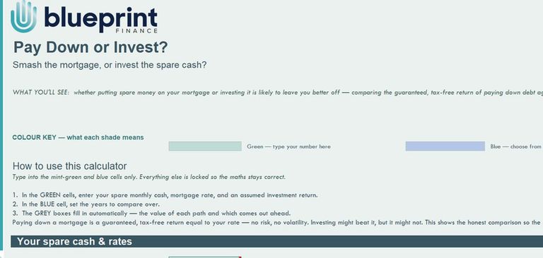 Pay Down or Invest calculator spreadsheet